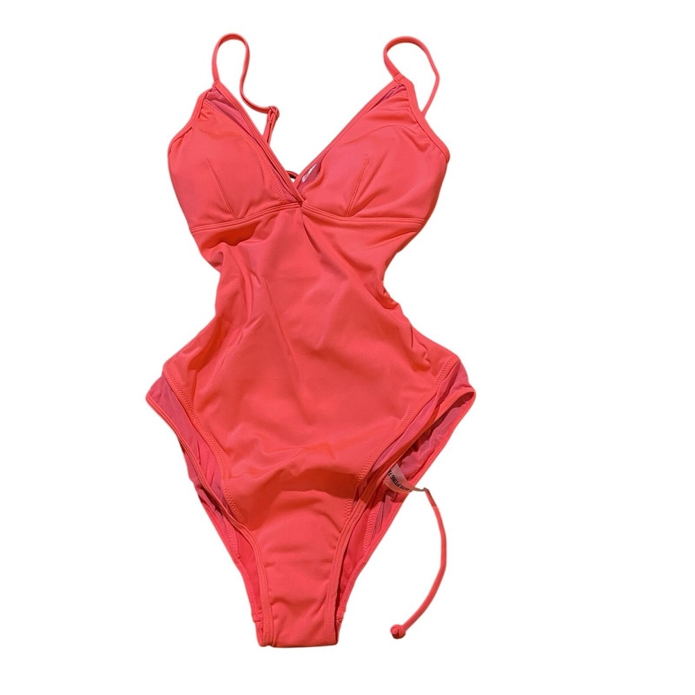 TA3 NWT Meshy One Piece Swimsuit Hot‎ Coral Size XS XLong Slimming